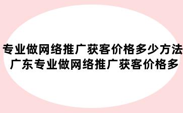 专业做网络推广获客价格多少方法 广东专业做网络推广获客价格多少方法